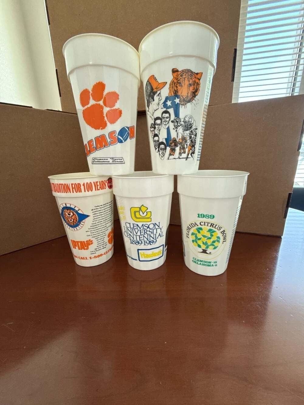 Vintage 1989 Clemson University Tigers Football Collector Plastic Cups Set of 5